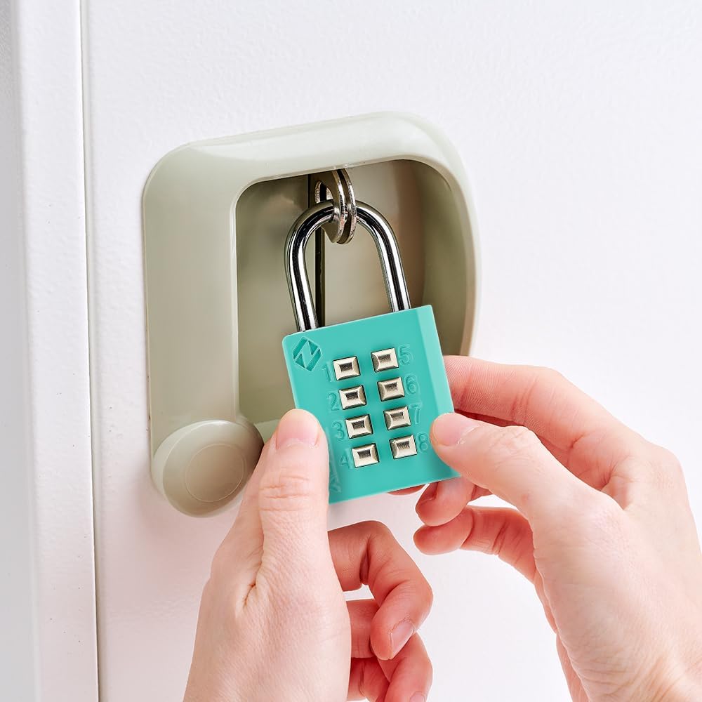 XB35 8-Digit Push Button Combination Padlock, 4 Digit Locking Mechanism, (2-Pack, Pink, Emerald)
