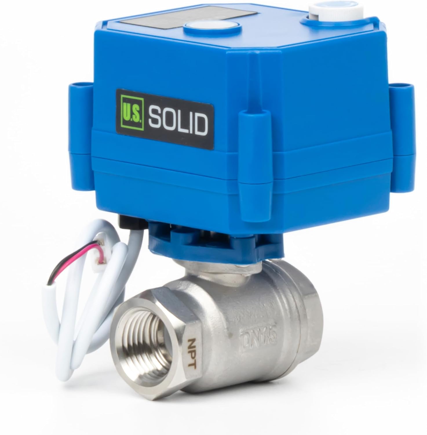 U.S. Solid Motorized Ball Valve with Manual Function - 1/2" Stainless Steel, Full Port, 85-265V AC, 2-wire Automatic Return, Normally Closed