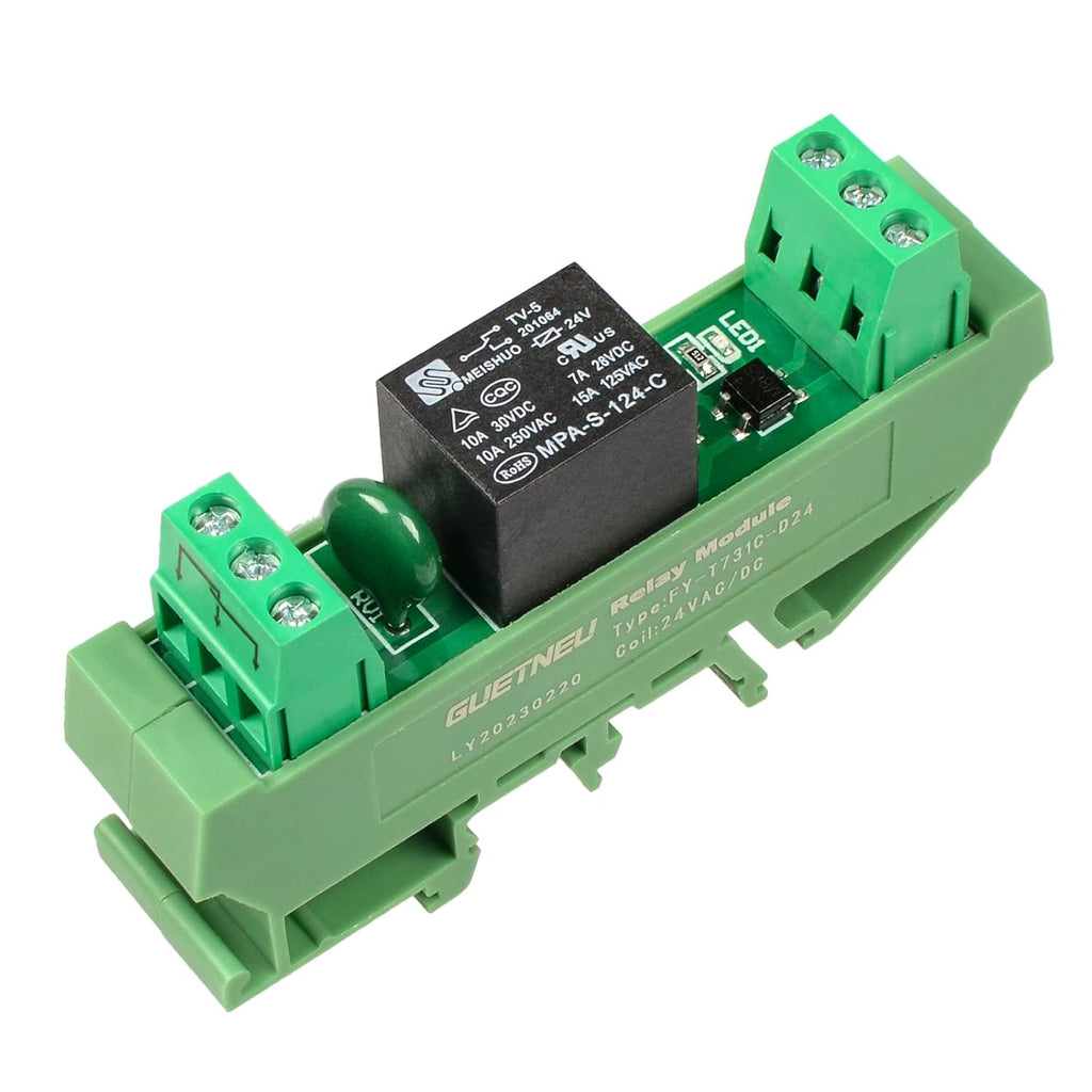 Relay Board, Relay Module 1 Channel 1 SPDT DIN Rail Mount 24V DC/AC, Interface Board(FY-T731C-D24)