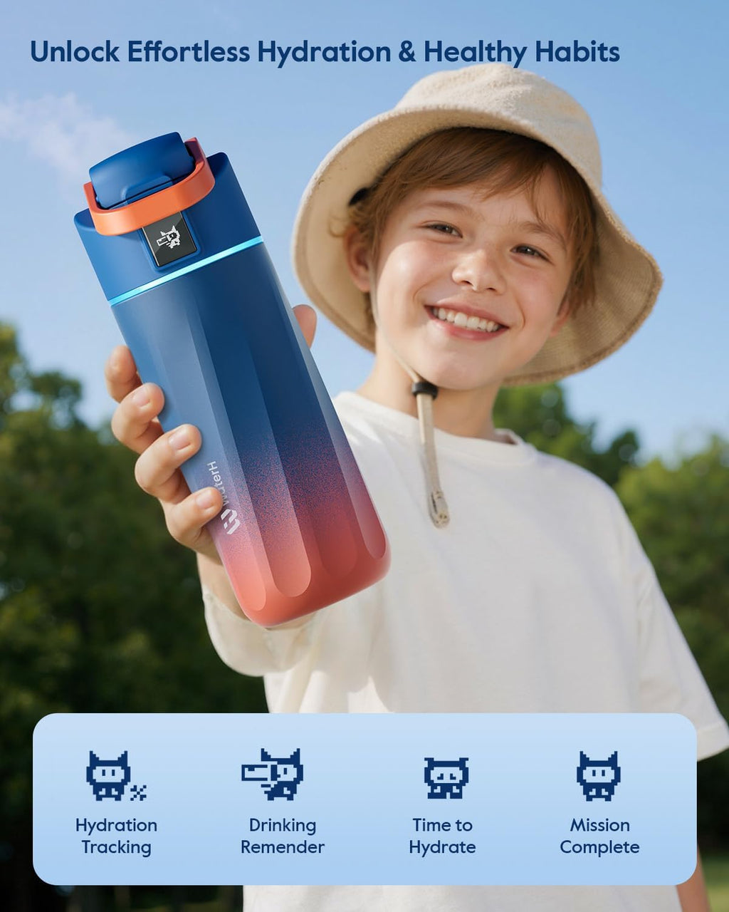 BOOST Smart Water Bottle with Reminder & Tracker, 16oz Kids Water Bottle for School, DIY Refrigerator Magnets, BPA-Free Vacuum Insulated Stainless Steel, Ideal Gift for Christmas, New Year