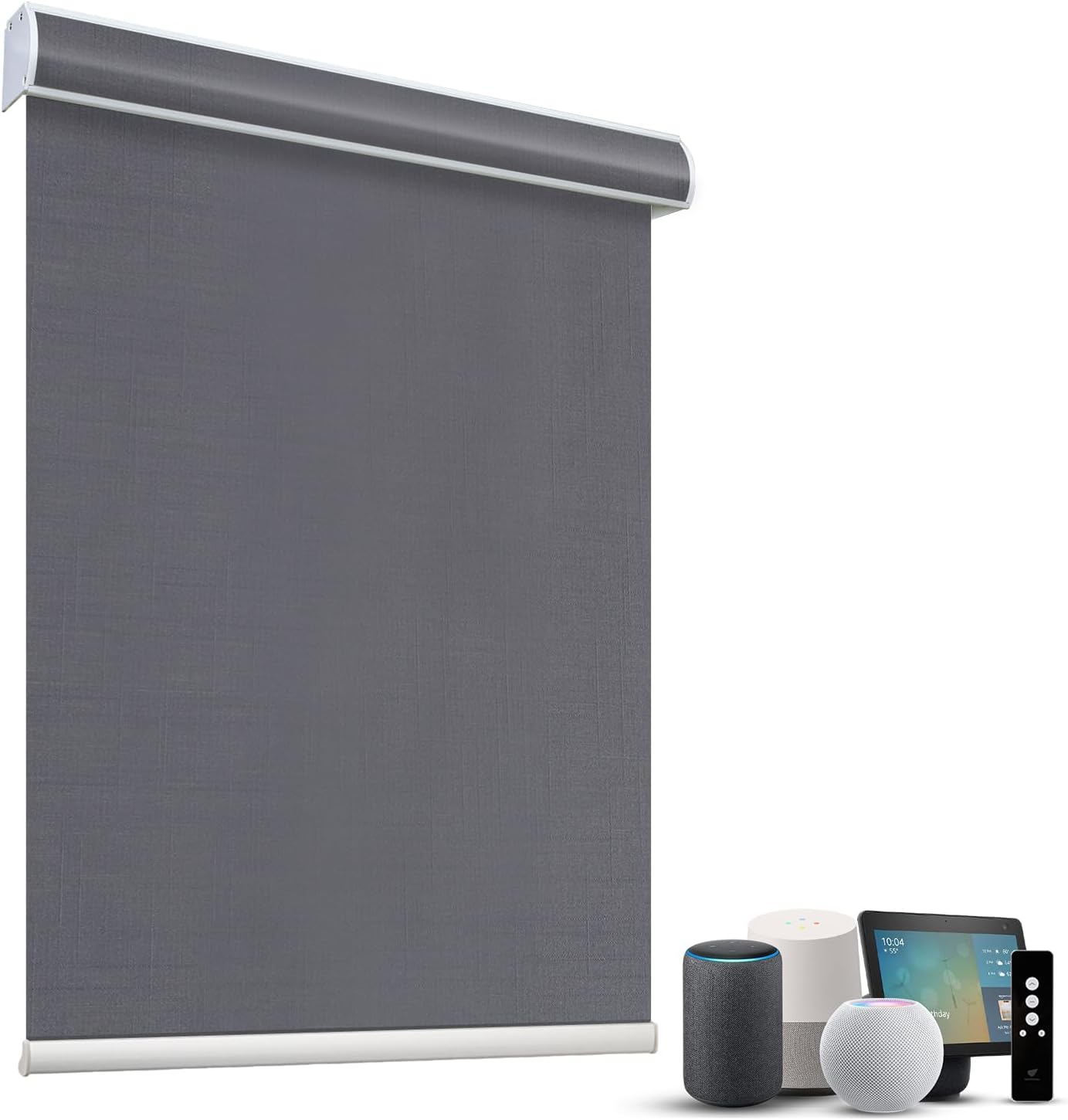 SmartWings Motorized Light Filtering Roller Shades 60% Blackout Custom Size, Rechargeable Battery, Works with Matter/Apple HomeKit, Alexa, Thread/Zigbee, Remote Optional, 60% Twilight Heather Grey