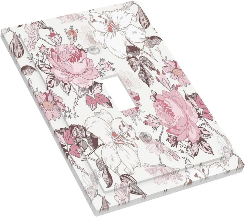 Decorative Light Switch Cover Modern Watercolor Flower Pink White Wildflower 1 Gang Single Toggle Decorator Outlet Wall Plate Device Electrical Faceplate Switchplates for Bedroom Home Decor