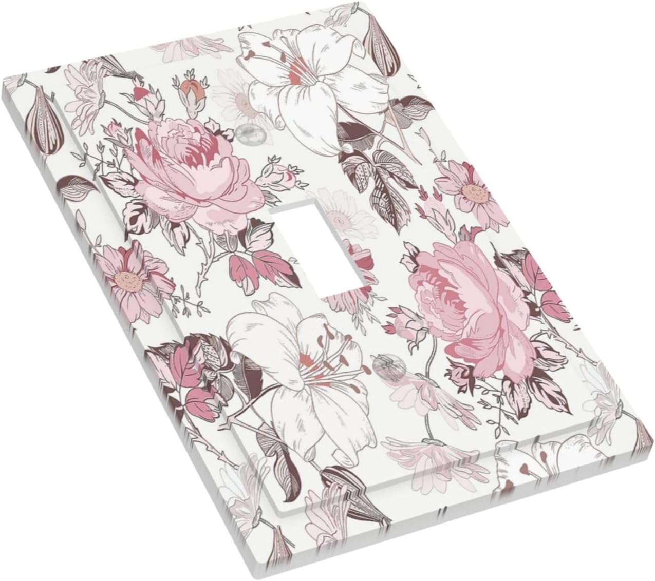 Decorative Light Switch Cover Modern Watercolor Flower Pink White Wildflower 1 Gang Single Toggle Decorator Outlet Wall Plate Device Electrical Faceplate Switchplates for Bedroom Home Decor