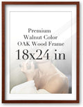 iHery Standard 18x24in Premium Truly Natural OAK Wood Walnut Color Picture Frame with 2 Mats (16x20,18x24), Acrylic Glass Thickened Backboard, Minimalist Photo Frames Narrow Border Set of 1