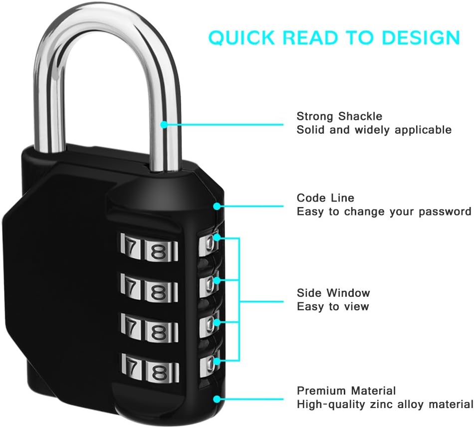 ZHEGE Combination Lock Outdoor 2 Pack, 4 Digit Resettable Weatherproof Combination Padlock for Gym, School, Gates, Doors, Hasps Storage (Black, 2Pack)