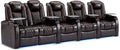 Weilianda Home Theater Seating Top Grain Leather Zero Gravity Recliner Chair Power Headrest Recline Movie Seat Gaming 7 Colors Mood Light Sofa with Tray Table USB Charge Row of 5 Loveseat Left Brown