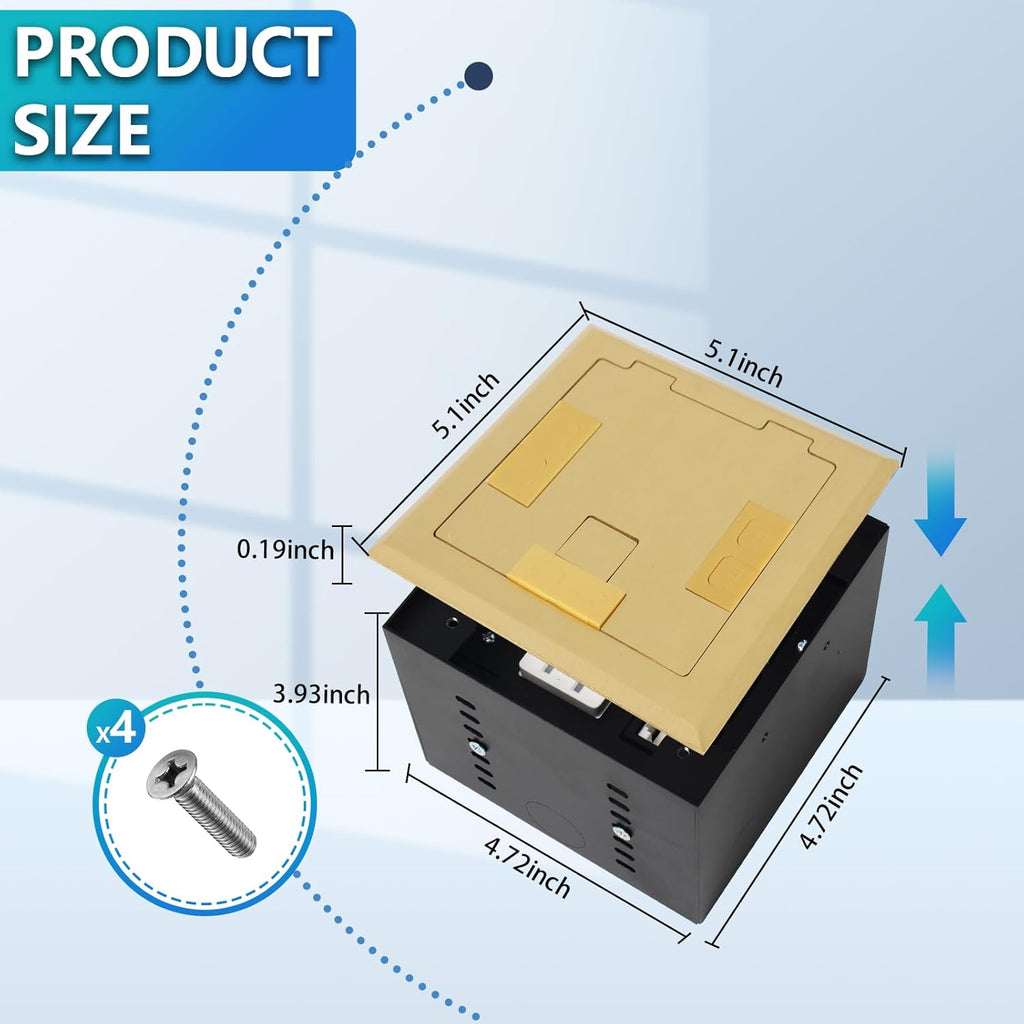 KYHSHJ Recessed Flat Hidden Socket Kit with 15 Amp Stainless Steel TR Receptacle Outlet Stainless+3-Port RJ45 Datacom Receptacle.Internal Height Adjustable，Corrosive Resistant Hardware，Brass
