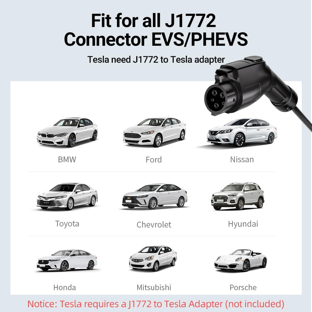 Level 2 & Level 1 EV Charger for Tesla Mobile Charing,16A,ETL Certified with 25ft Extension Cable,NACS Connector,NEMA 6-20P to 5-15P Adapter,Electric Car EV Charger for Tesla Model Y/X/3/S