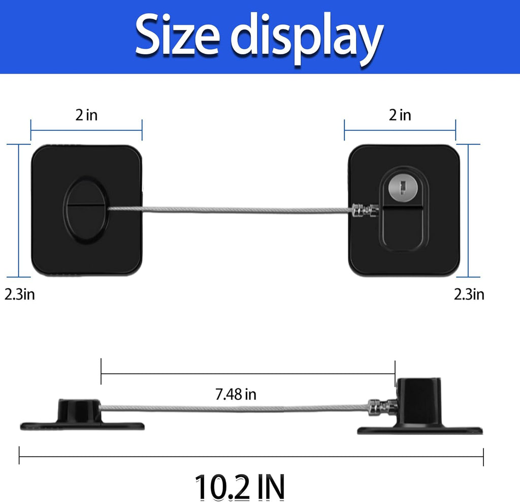 Refrigerator Lock (2 Pack), Fridge Locks with 2 Keys, Child Safety Lock, Baby Proof Cabinet and Drawer Locks, Freezer Latch for Double Door, French Door (Upgraded Black)