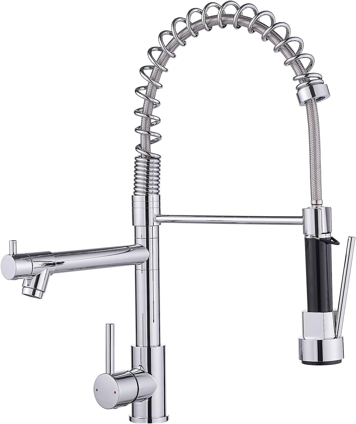 AIMADI Chrome Kitchen Faucet with Pull Down Sprayer,Dual Spout Design Modern Stainless Steel High Arc Kitchen Sink Faucet for Farmhouse Camper Laundry Rv Bar