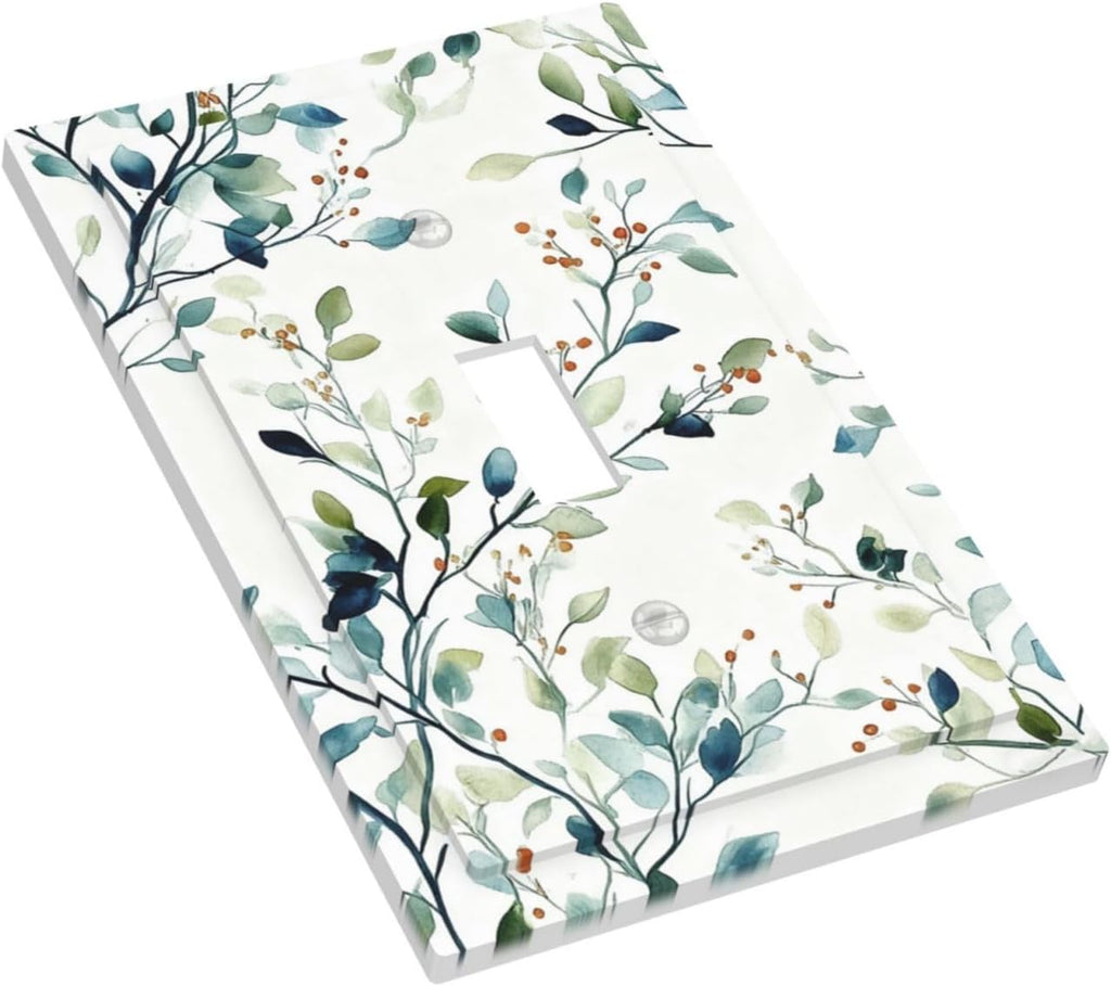 Decorative Light Switch Cover Plate Eucalyptus Leaf Geen Sage Leaves 1 Gang Single Toggle Wall Plates for Electrical Outlets Outlet Covers Switch Plate Covers Faceplate for Bedroom Home Decor