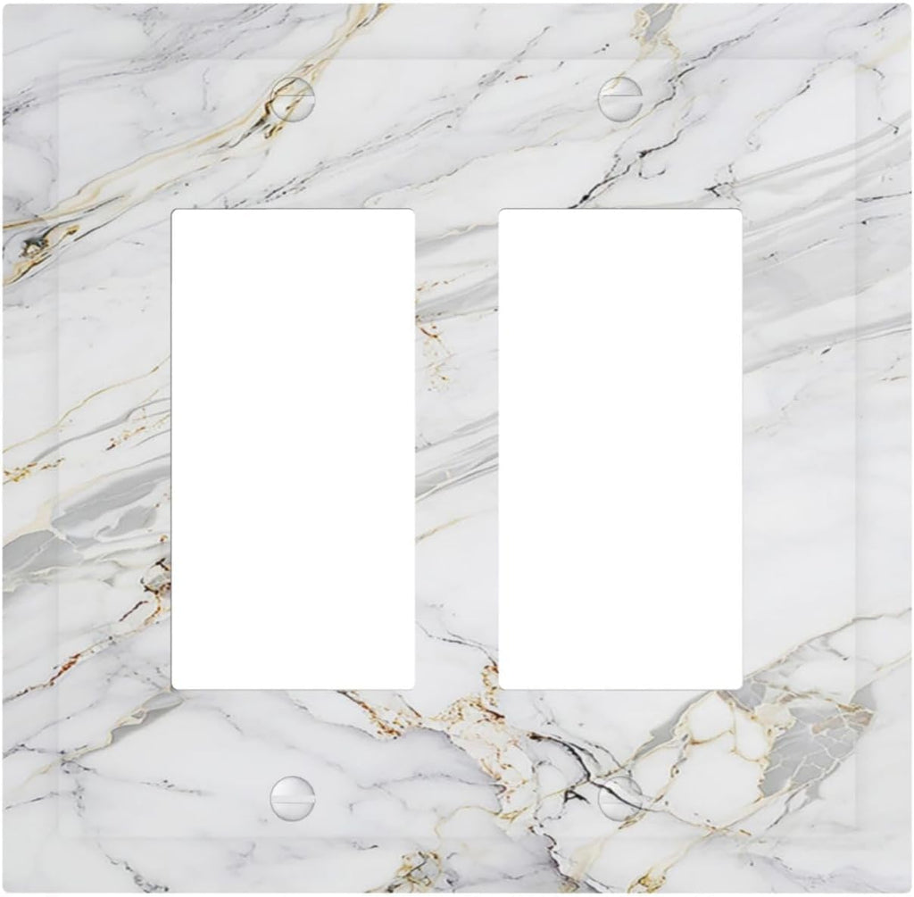 Decorative Outlet Covers Gray Gold Marble Abstract Modern Luxury 2 Gang Double Rocker Light Switch Cover Plate Electrical Switch Plate Cover Decorate GFCI Wall Plate for Bedroom Home Decor