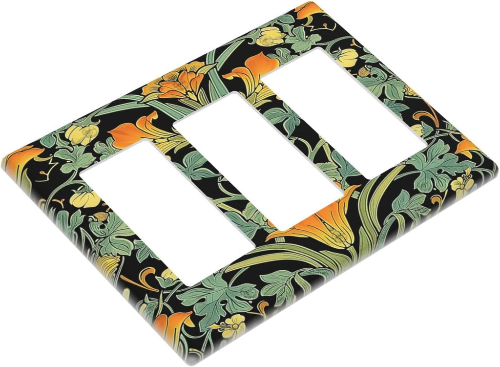 Light Switch Covers William Morris Vintage Floral Green Yellow 3 Gang Rocker Electrical GFCI Decorative Triple Outlet Wall Plate Cover Switchplate for Bedroom Home Decor