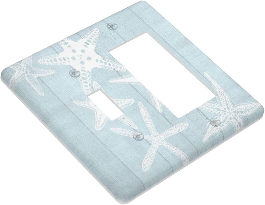 Beach Starfish Vintage Wood Rustic Country Ocean Outlet Covers 1 Toggle 1 Rocker Combination Decorative Wall Plate Electrical Switch Plates Light Switch Cover Plate for Farmhouse Kids Room Decor