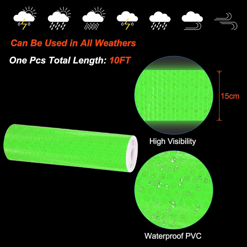 PATIKIL 6 Inch x 10 ft Reflective Tape, 1 Roll Waterproof Self Adhesive High Visibility Caution Warning Safety Tape Reflector with Scraper for Trucks Trailers Cars, Green