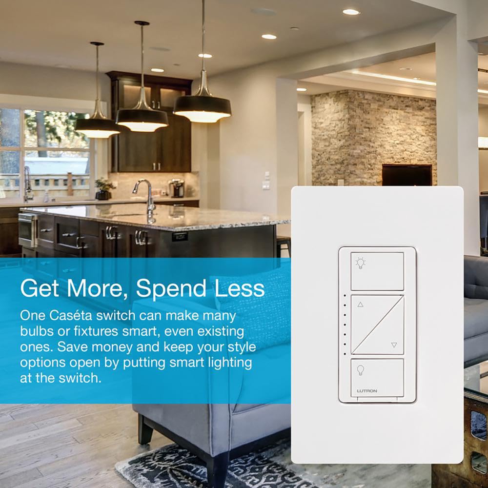 Lutron Caseta Original Smart Dimmer Switch (Lutron Smart Hub Required), for LED Lights, 150 Watt, Single-Pole/3-Way, No Neutral Required, PD-6WCL-LA, Light Almond