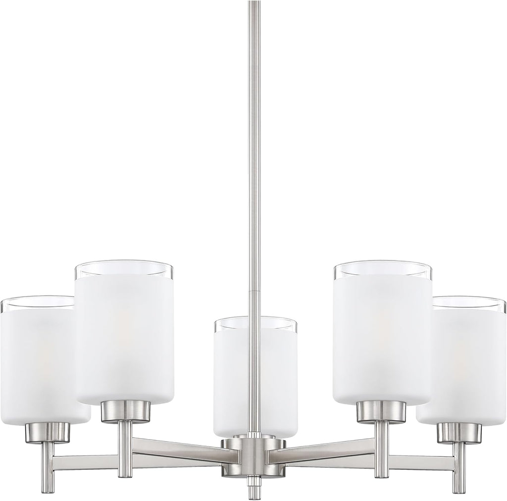 Doraimi Lighting 5 Light Chandelier Brushed Nickel Finish,Classic Style Ceiling Pendant Light Clear Frosted Glass Shade Fixture for Meeting Room Dining Room Over Table Living Room