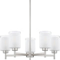 Doraimi Lighting 5 Light Chandelier Brushed Nickel Finish,Classic Style Ceiling Pendant Light Clear Frosted Glass Shade Fixture for Meeting Room Dining Room Over Table Living Room