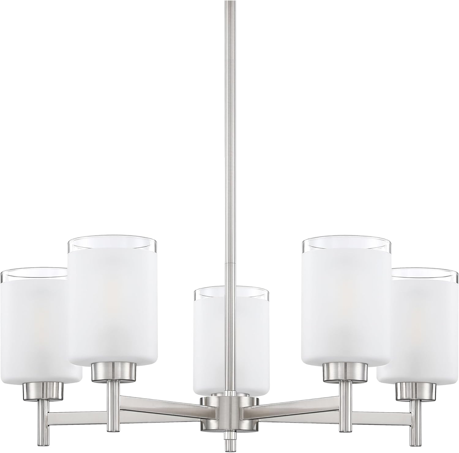 Doraimi Lighting 5 Light Chandelier Brushed Nickel Finish,Classic Style Ceiling Pendant Light Clear Frosted Glass Shade Fixture for Meeting Room Dining Room Over Table Living Room