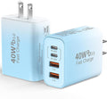 USB C Wall Fast Charger Block, 40W 4-Port Type C Chargers Fast Charging Blocks for Phone 17/16/15/14/13/12 Pro Max, Pad, Galaxy S24/23-2Pack Gradient Blue