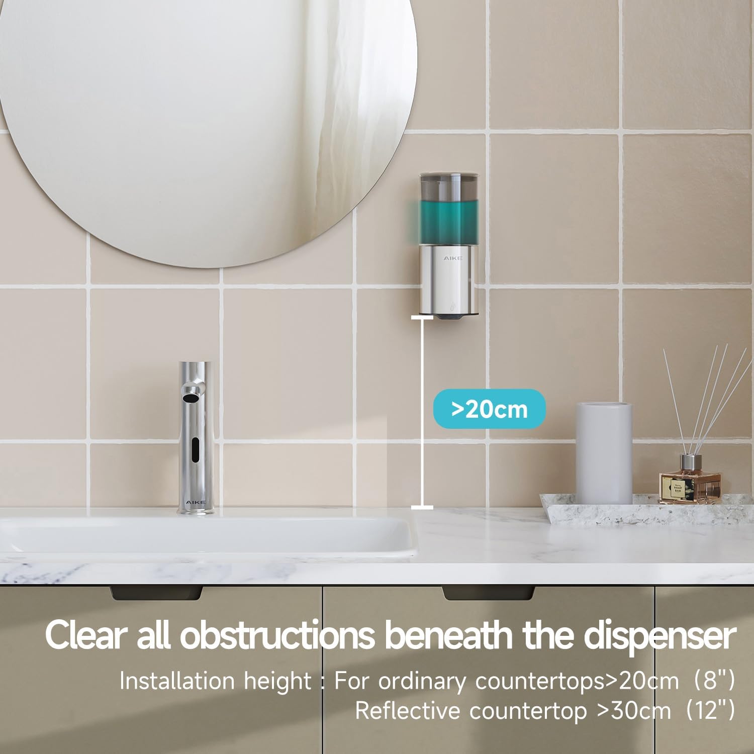 AIKE Automatic Wall Mount Liquid Soap Dispenser for Home and Commercial Bathroom 13.5oz IPX7 Waterproof,Polished Stainless Steel