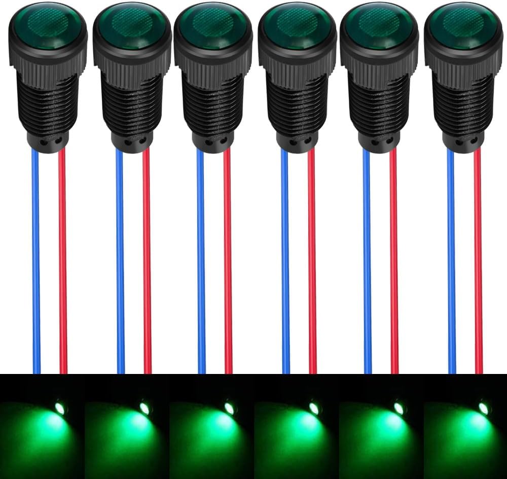 6pcs Green LED Indicator Pilot Light 110VAC Mounting Hole Size 10mm(Flame Retardant Plastic Shell)