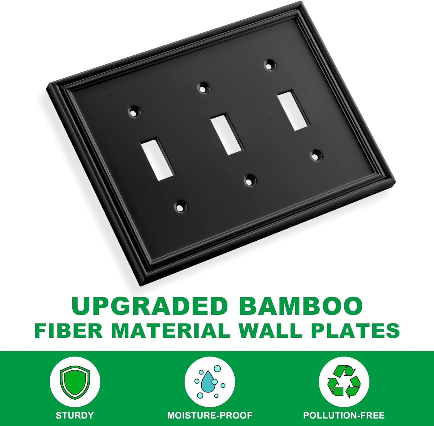 Black Modern Decorative Wall Plate Light Switch Cover Decorator Outlet Covers Rocker Switch Plates Bamboo Fiber Material Wall Plates for Kitchen Bathroom (3 Gang Triple Toggle-1 Pack)