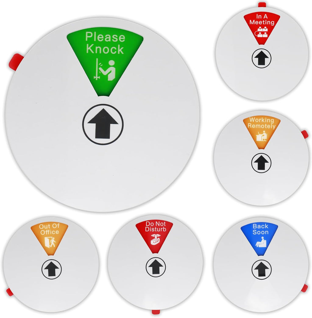 Office Privacy Door Sign with Rotating Status Indicator - 6 Inch Magnetic & Adhesive ABS Sign for Office/Home, 6 Modes (Do Not Disturb/Meeting/Remote Work) (Silver)