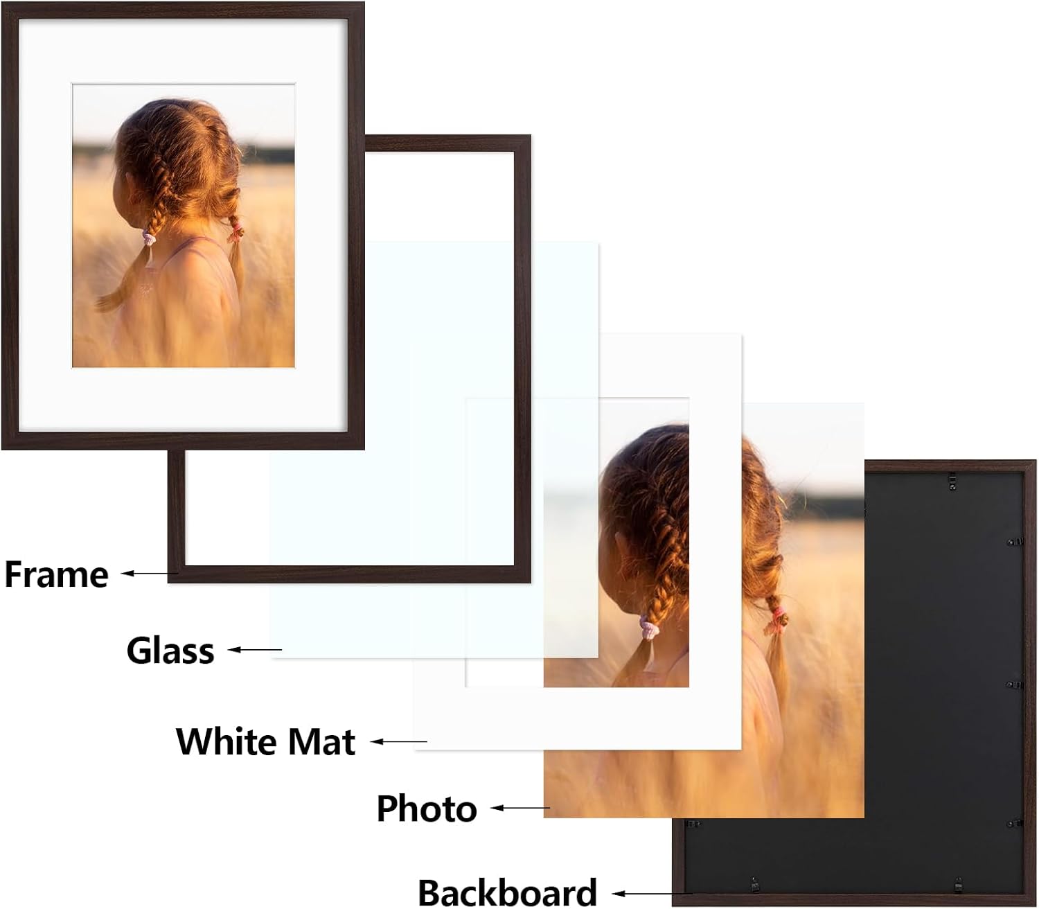 Golden State Art, 16x20 Picture Frame with Mat for 11x14 - High Definition Glass Wall Mounting Horizontal Vertical Display (Brown, 1 Pack)