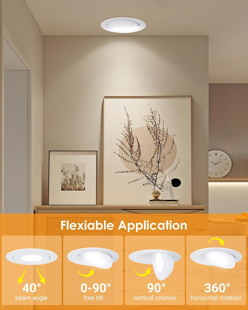 4inch Gimbal LED Recessed Light Recessed LED 4 inch White Swivel Gimbal Canless Light 360° Rotation 90° Tilt 4" 9W Eyeball Lighting Dimmable Adjustable Can Spotlights 5CCT White 4 inch 6 Pack