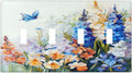 Decorative Light Switch Plate Covers Rustic Colorful Floral Garden Flowers 4 Gang Light Switch Cover Plate Quad Toggle Wall Plate Outlet Covers Faceplate for Country Bedroom Home Decor