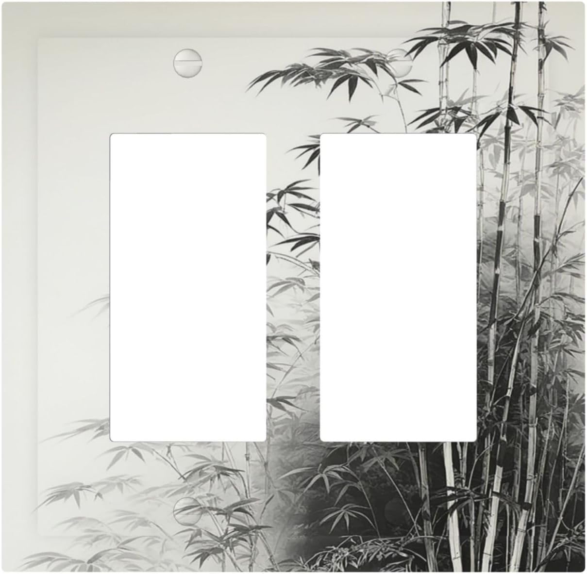 Watercolor Vintage Ink Bamboo Forest Outlet Covers Light Switch Cover Plate 2 Gang Double Rocker Wall Plates Decorative Switch Plates Plug Cover Electrical GFCI Receptacle Cover for Home 4.9 X 5 IN
