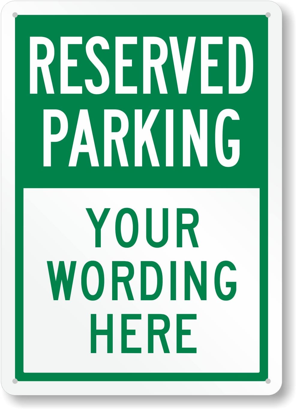 SmartSign 14 x 10 inch Custom “Reserved Parking” Metal Sign - Add Text, 40 mil Laminated Rustproof Aluminum, Green and White, Made in USA