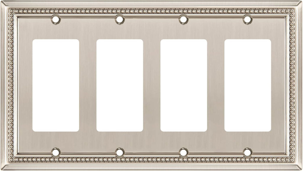 Henne Bery Sunken Pearls Heavy Duty Decorative Wall Plate Switch Plate Outlet Cover (Quad Decorator, Satin Nickel)