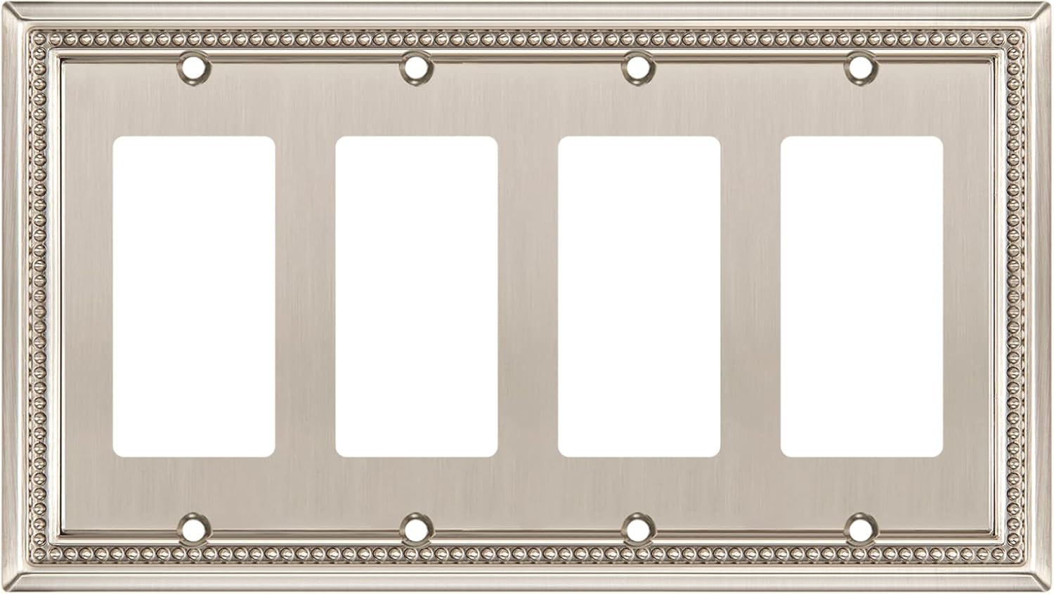 Henne Bery Sunken Pearls Heavy Duty Decorative Wall Plate Switch Plate Outlet Cover (Quad Decorator, Satin Nickel)