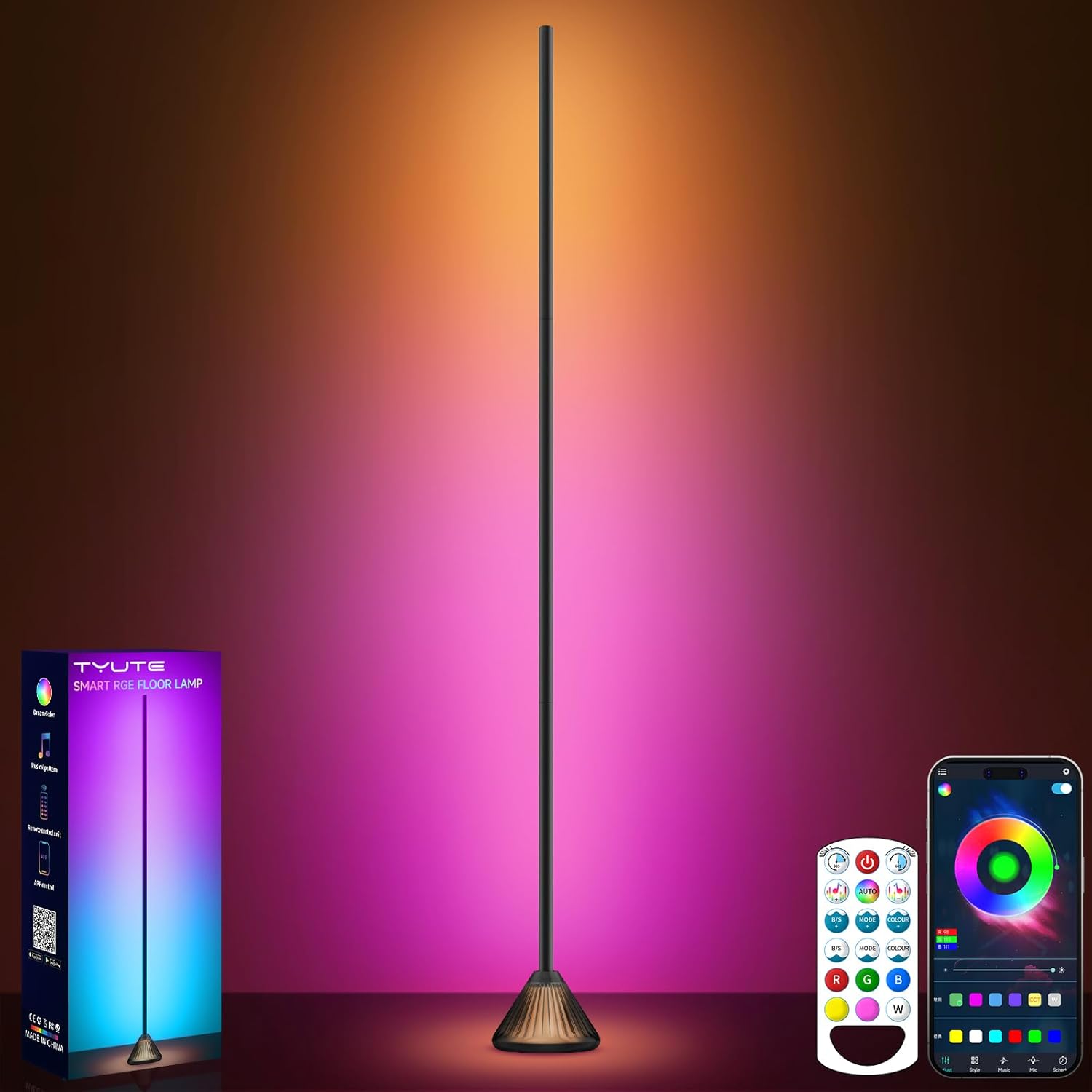 Corner Floor Lamp, Smart RGB LED Corner Lamp with App & Remote Control, Music Sync, Scene Modes, Modern Ambient Lighting Floor Lamp for Living Room, Bedroom, Gaming Room Decor