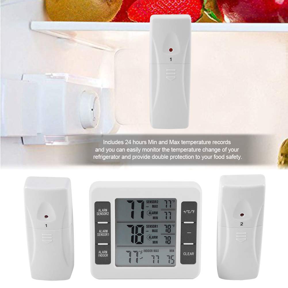 Therometer-Refrigerator Thermometer Digital Freezer Thermometer with 2PCS Sensors with Audible Alarm for Indoor Outdoor Thermometer (Battery not
