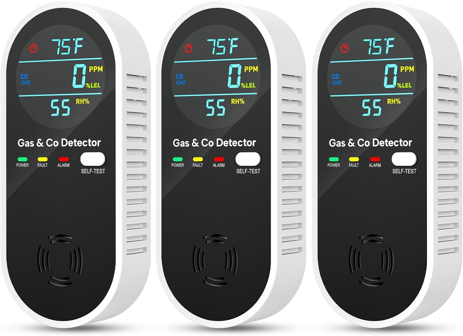 Upgraded Natural Gas Leak Detector & Carbon Monoxide Detectors - 4 in 1 Natural, Propane, Co & Gas Detector -Carbon Monoxide Detectors Plug in -Temperature & Humidity for Home, RV (3 Packs)