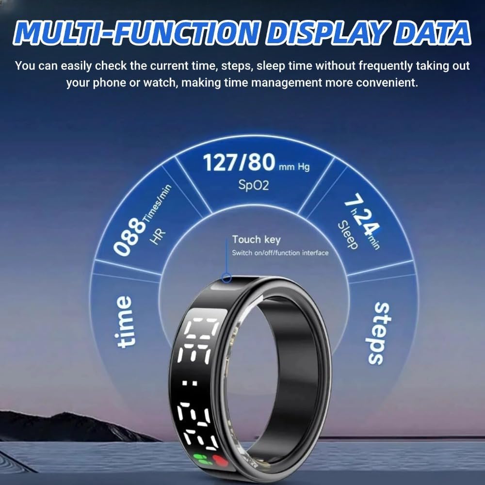 Smart Ring Health with LED Display Screen, Activity Tracker/Heart Rate/SpO2/Sleep/Step, Bluetooth Connection Smart Rings for Women Men, IP68 Waterproof Smart Ring for iPhone & Android(Silver, 12)