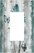 Decorative Outlet Covers Rustic Teal Daisy Floral Flowers Butterfly Wood Grain 1 Gang Single Rocker Light Switch Cover Plate Wall Plates GFCI Faceplate for Bathroom Bedroom Decor