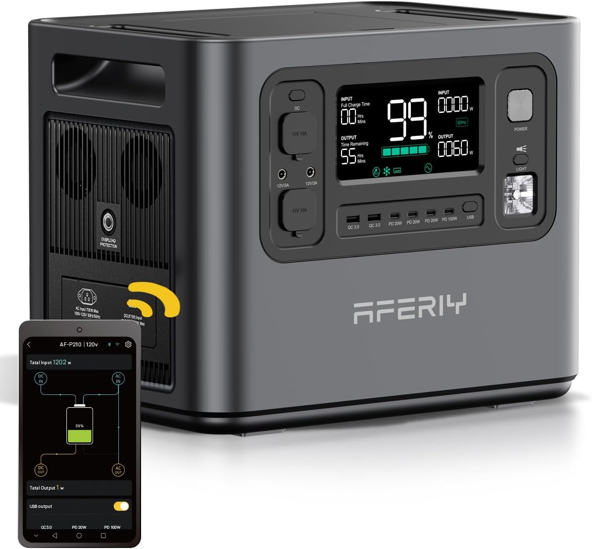 AFERIY P210 Portable Power Station 2400W,2048Wh LiFePO4 Battery Generator with USB-C PD 100W Fast Charging for Emergencies, Power Outages,Home Backup,Camping(Solar Panel Optional)
