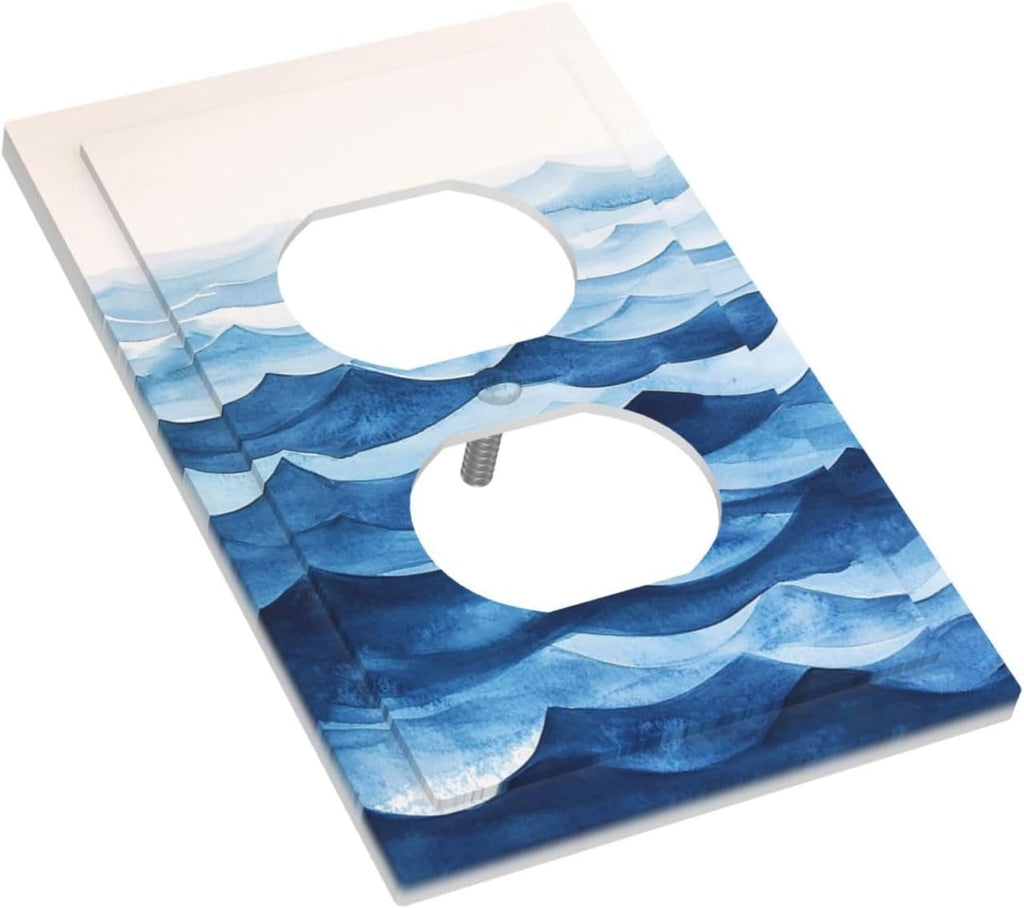 Outlet Covers Blue Watercolor Textured Abstract Ocean Wave 1 Gang Duplex Light Switch Cover Plate Decorative Switch Plate Covers Electrical Socket Cover for Bedroom living Room Decor