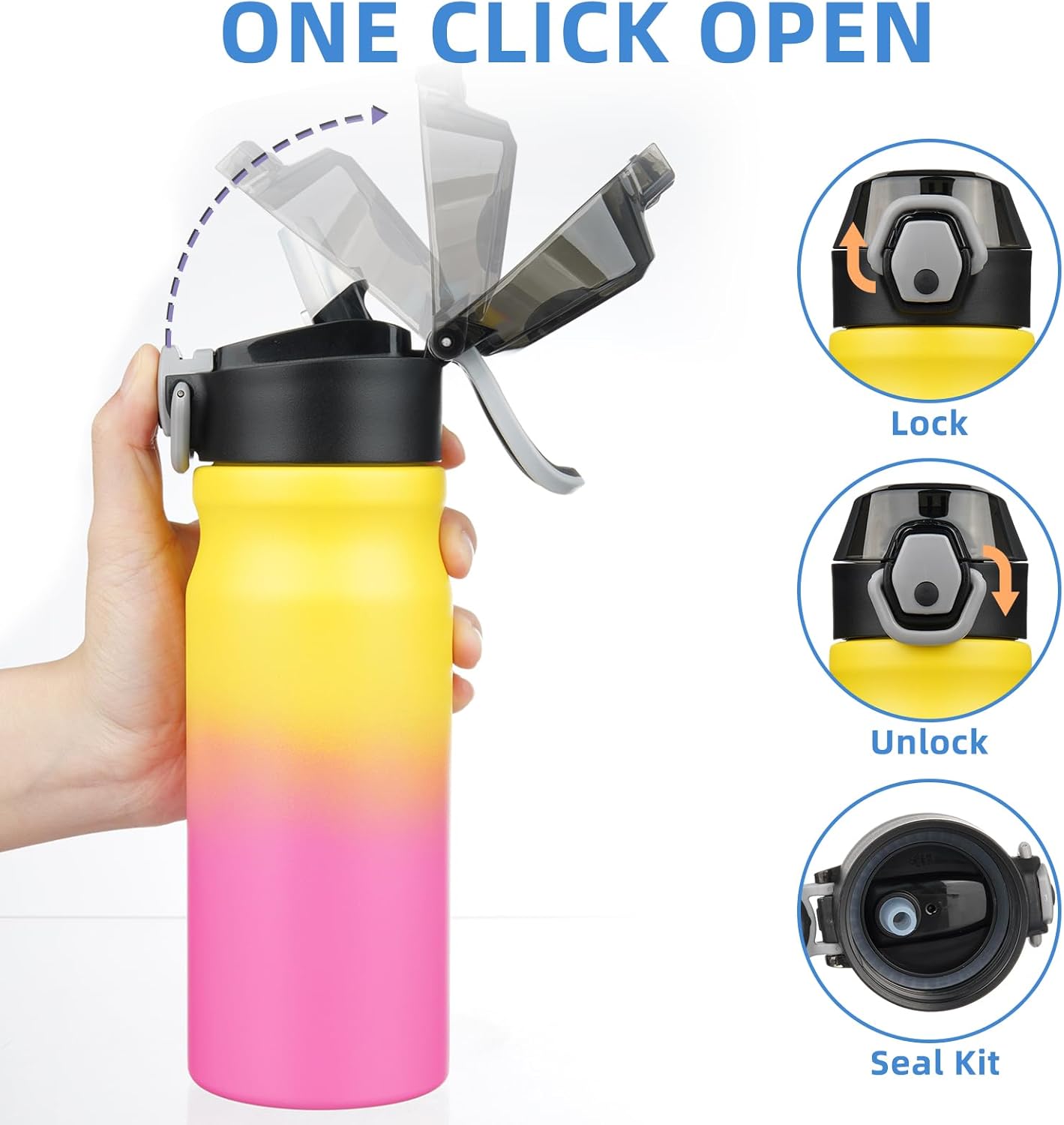 BJPKPK Stainless Steel Insulated Water Bottle with Straw Lid 18oz Reusable Metal Thermal Flask Bottles Keep Cold and Hot,Rainbow