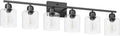 Bath Vanity Lights For Mirror, Restroom Lights Fixtures With Milky White Frosted Glass Shades,Bathroom Over Sink Light Fixtures, Bathroom Light Fixtures Over Mirror (Black with clear glass, 6-Light)