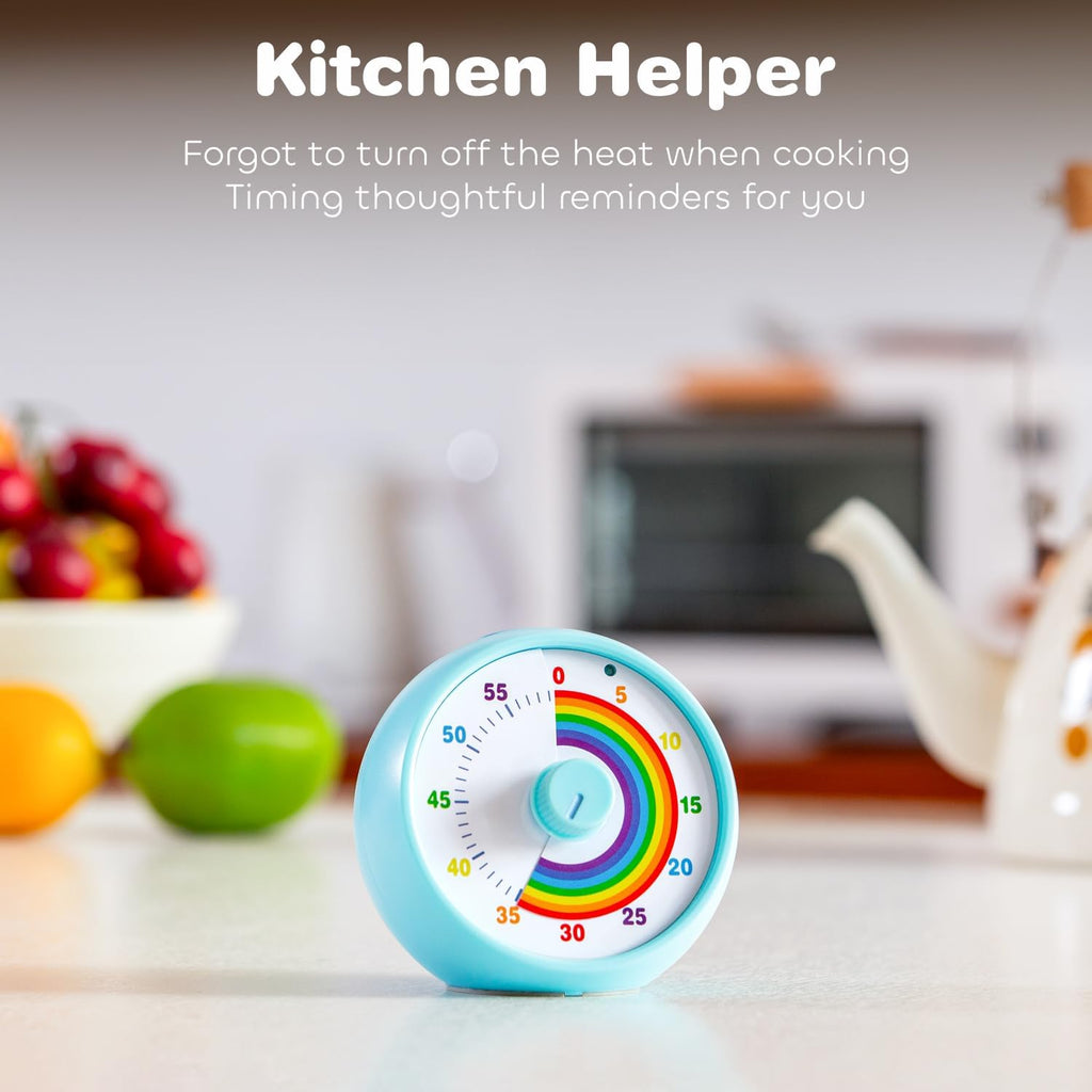 Visual Timer for Kids, 60-Minute Countdown for Classroom Office Kitchen, Desk Timer Kids Time Management Tools with Silent Operation, Pomodoro Timer Rainbow Pattern(Blue)