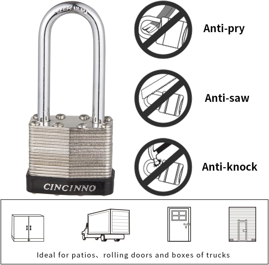 40mm Keyed Alike Nickel Plated Laminated Steel Padlock, 1-9/16" Wide Body 2-inch Long Shackle Padlocks with Keys Pack of 12