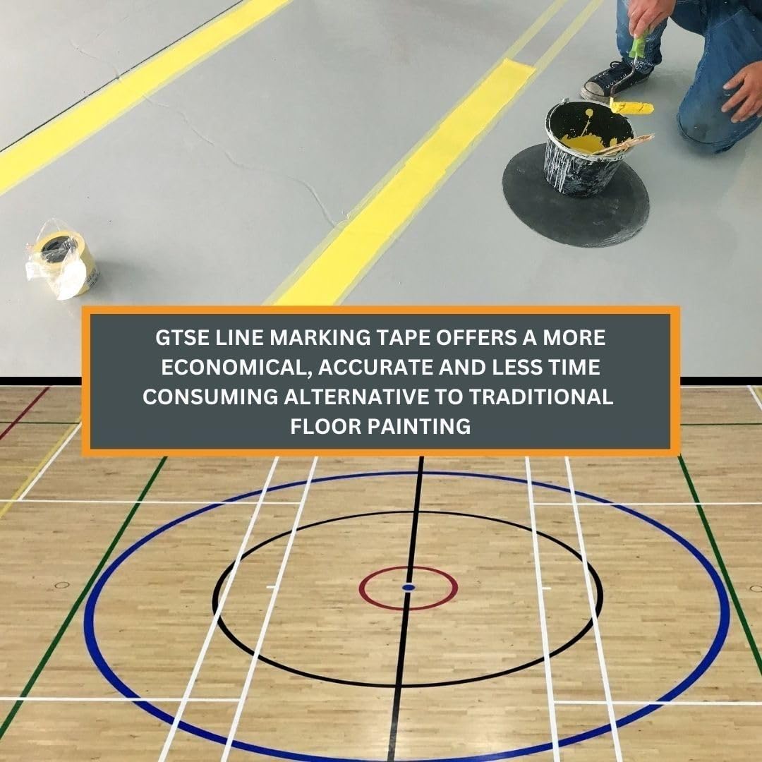 GTSE 2 inch x 108 ft Yellow PVC Vinyl Floor Tape, Safety Marking Tape, 6 mil Thick, Suitable for Dance Floors, Gyms, Warehouses, Sports Facilities