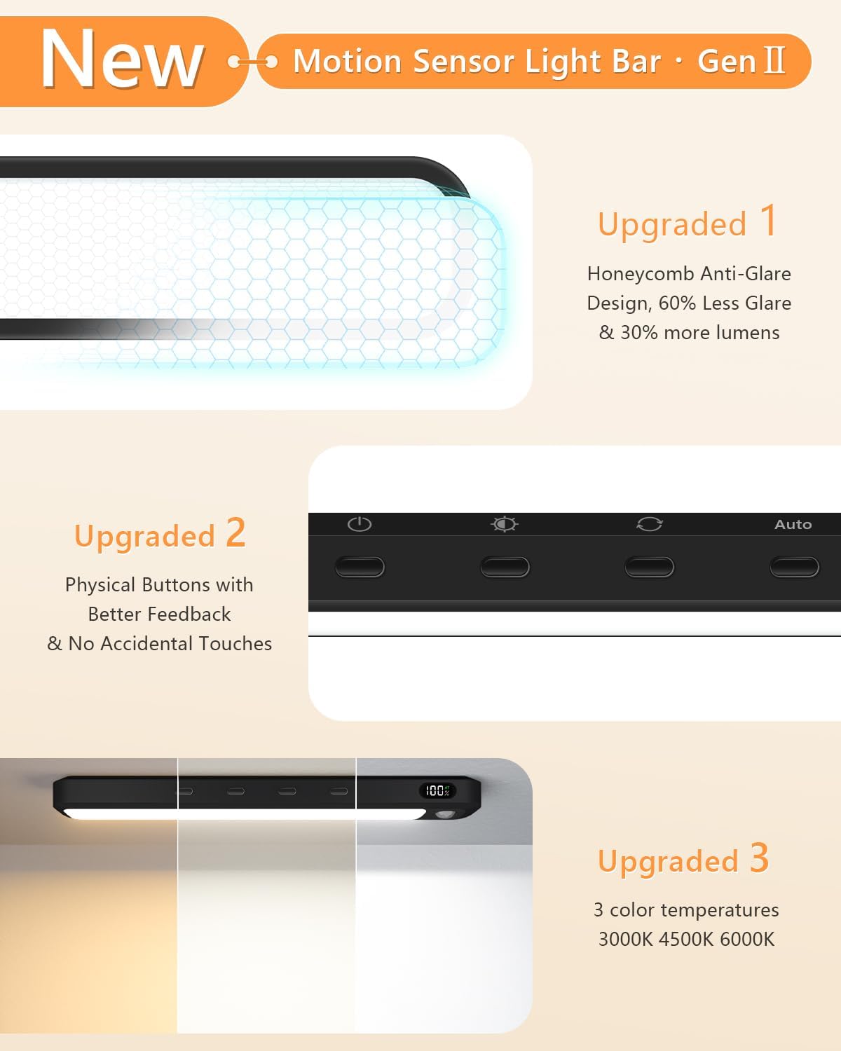 WILLED Under Cabinet & Closet Lights with Remote, Motion Sensor, Rechargeable, Magnetic, 3 Color Temps, Dimmable LED Light Bar for Indoor Kitchen Counter (4 Pack, Black)