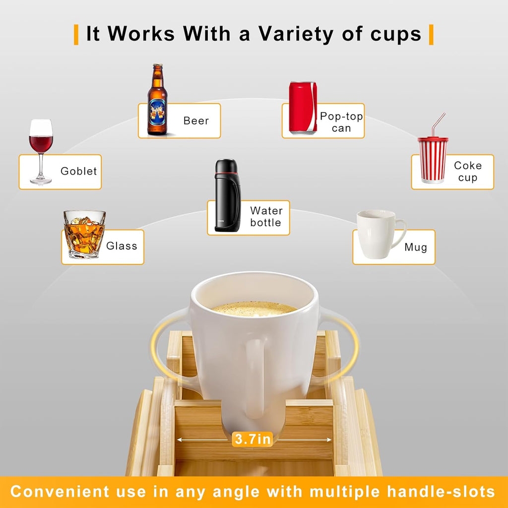 Bamboo Sofa Armrest Tray - Couch Arm Tray with Detachable Couch Cup Holder - 2 in 1 Anti-Slip Foldable Sofa Armchair Caddy Table for Drinks Cellphone TV Remote Snacks
