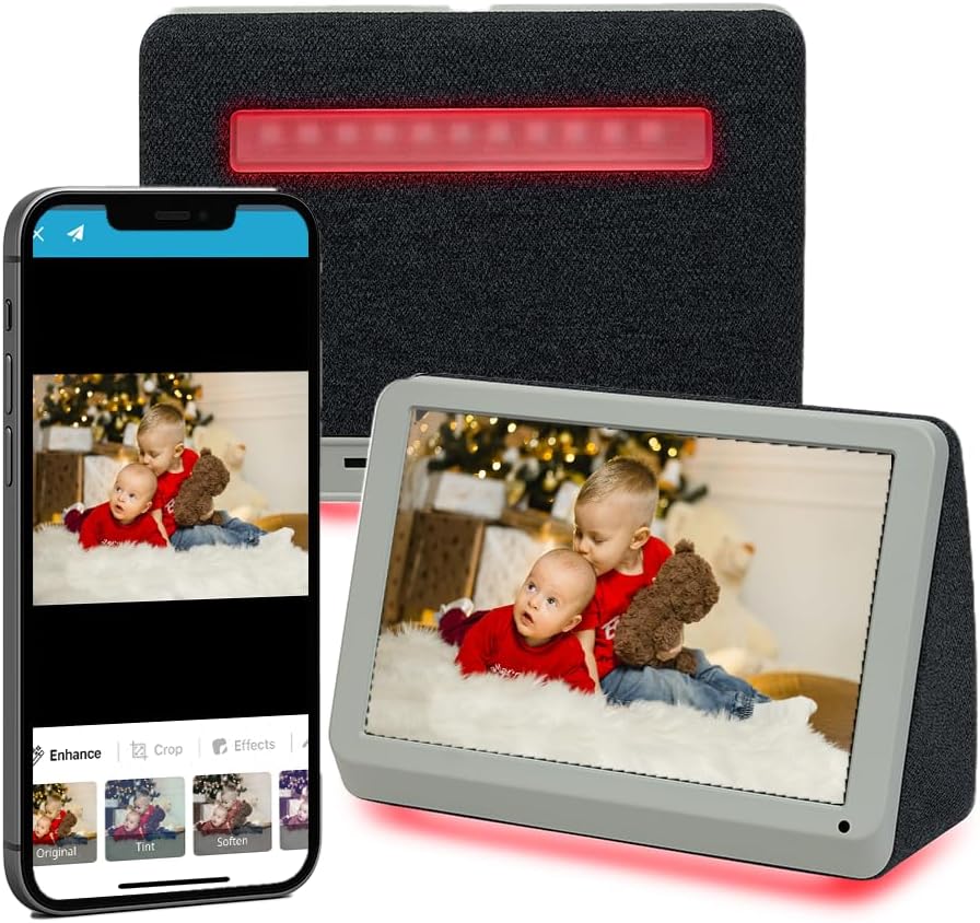 PhotoShare MyLuma LED 7” WiFi Digital Photo Frame with LEDs and Soft Touch Back Panel | Send Photo or Video from Phone to Digital Picture Frame | Stardust Grey Finish